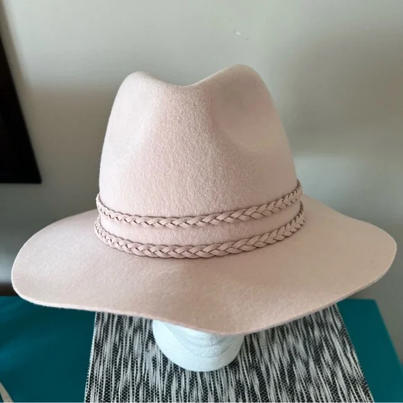 Blush Pink Braided Band Panama Hat Travel Companion Braided Band Faux Suede Panama Hat-FINAL SALE main image 2